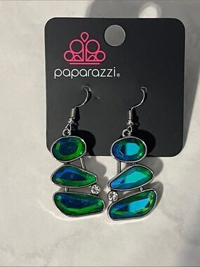 Paparazzi Green Aqua Iridescent Dangle Earrings